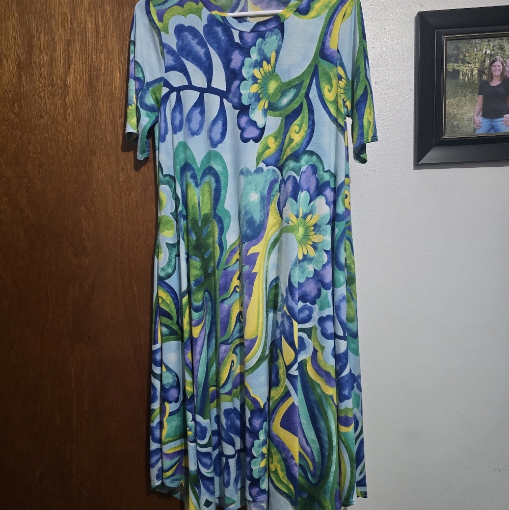 Source Unknown Blue and Green Floral Midi Dress